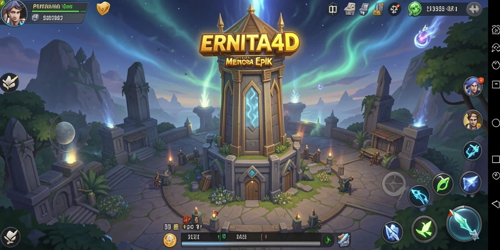 Tangkapan layar ERNITA4D menampilkan aksi seru dalam pertempuran Tower Defense.