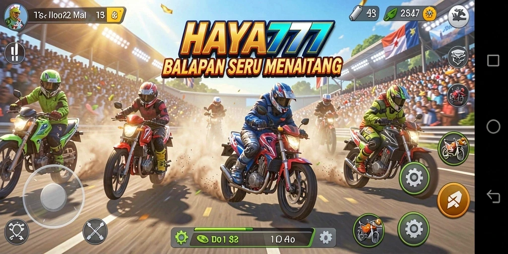 Tampilan gameplay balapan motor yang mendebarkan di HAYA777.