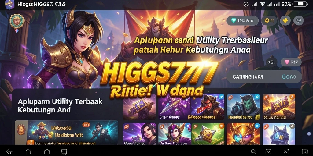 Tampilan antarmuka utama HIGGS777 dengan fitur-fitur Utility unggulan.