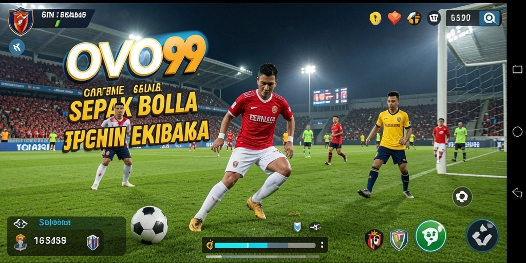 Screenshot OVO99 menampilkan aksi sepak bola yang mendebarkan.