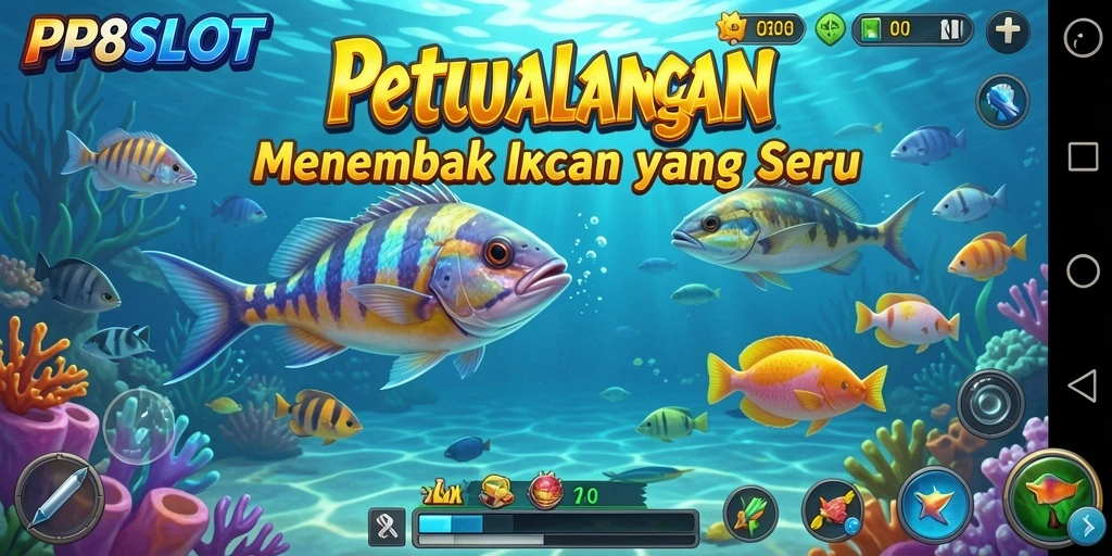 Tangkapan layar gameplay PP8SLOT yang menampilkan aksi menembak ikan.