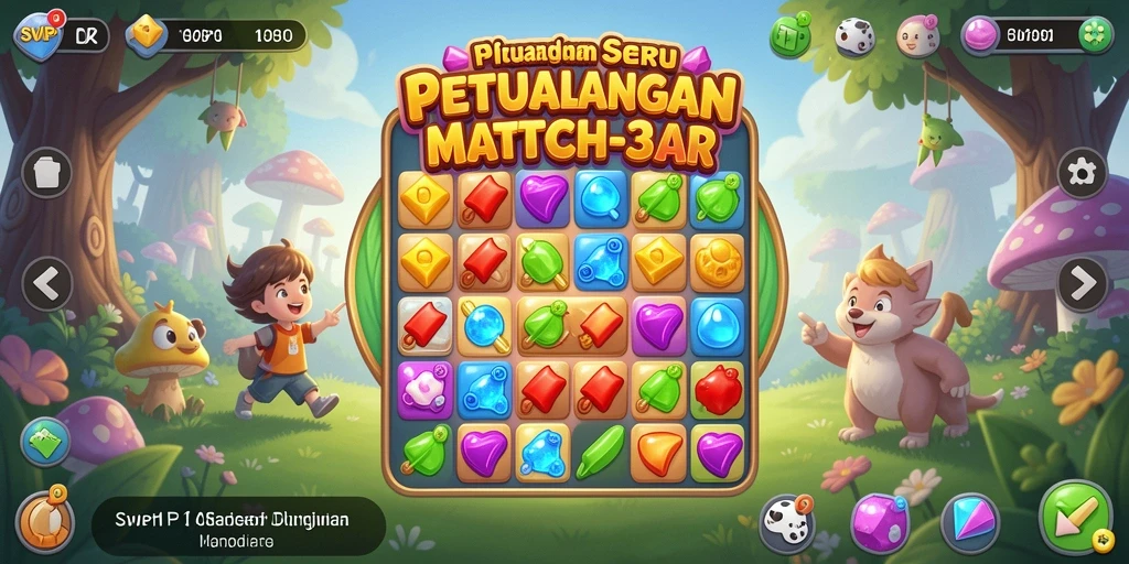 Screenshot gameplay SVIP1 dengan tampilan match-3 yang menarik.